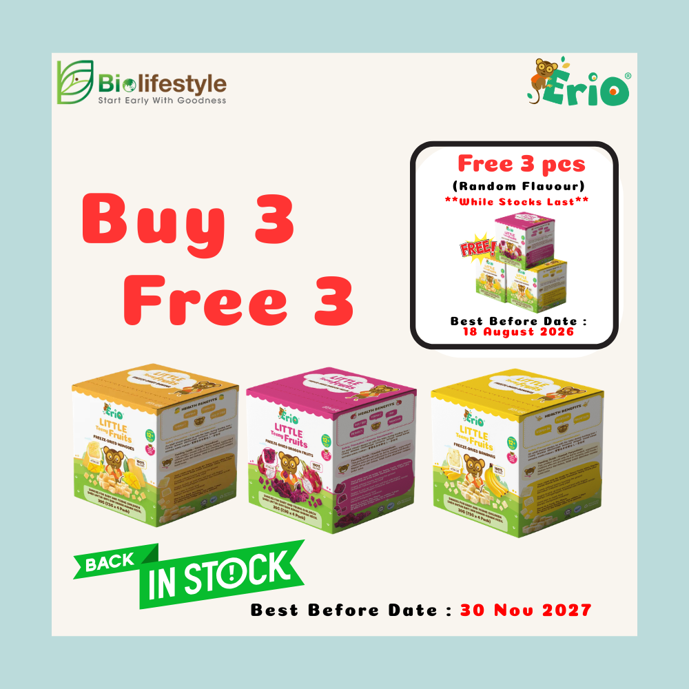 (Combo Pack Of 3) Erio Little Teeny Fruits Freeze-Dried 30g (4 Sachets x 7.5g) - Free 3 Pcs Erio Little Teeny Fruits