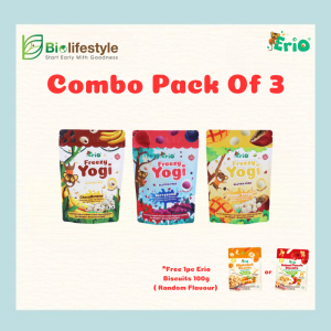 (Combo Pack Of 3) Erio Freezy Yogi Freeze Dried Yogurt Snacks (30g) - Free 1 Pc Erio Biscuits