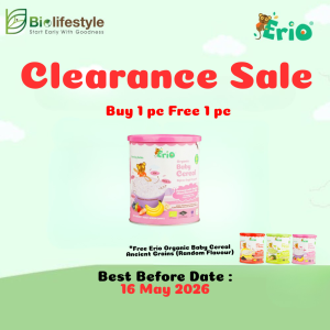 *Clearance Sale* Erio Organic Baby Cereal Oatmeal with Banana Mixed Berry & Chia (200g) - Free 1pc