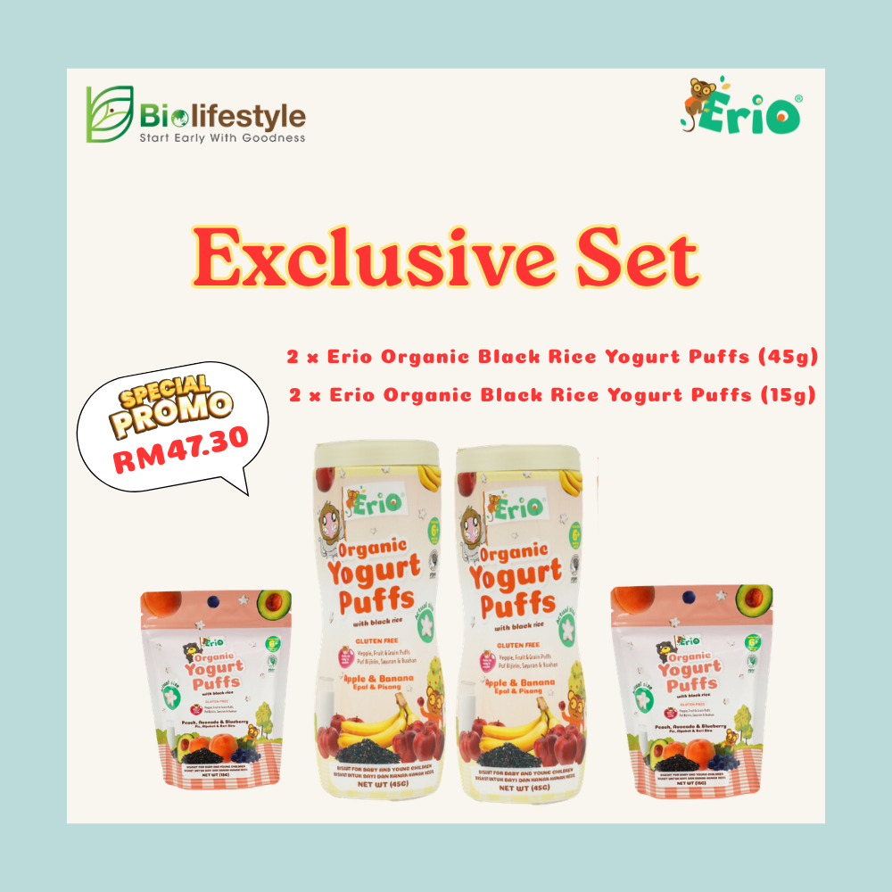 *Exclusive Set* Erio Organic Black Rice Yogurt Puffs (45g x 2pcs) + (15g x 2pcs) - Image 3