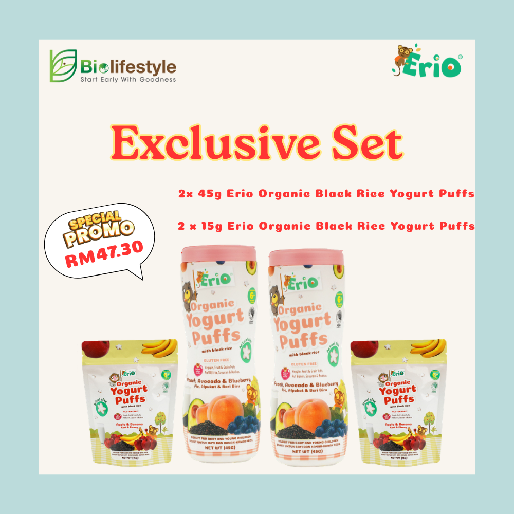 *Exclusive Set* Erio Organic Black Rice Yogurt Puffs (45g x 2pcs) + (15g x 2pcs) - Image 4