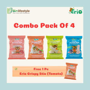 (Combo Pack of 4) Erio Organic Crispy Stix (12g x 4 Packs) - Free 1 Pc Erio Crispy Stix Tomato