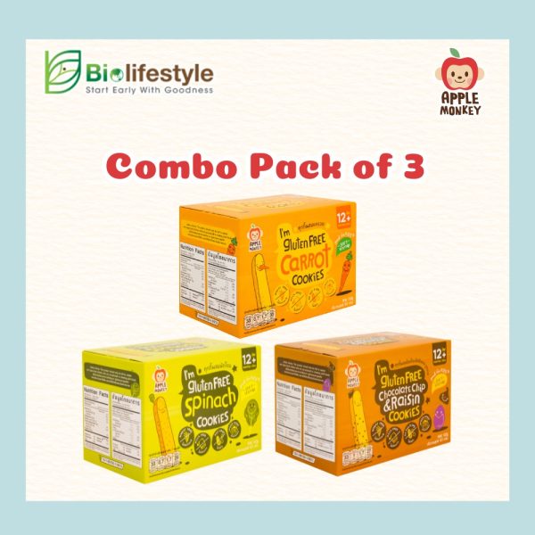 (Combo Pack of 3) Apple Monkey Gluten Free Cookies (60g)