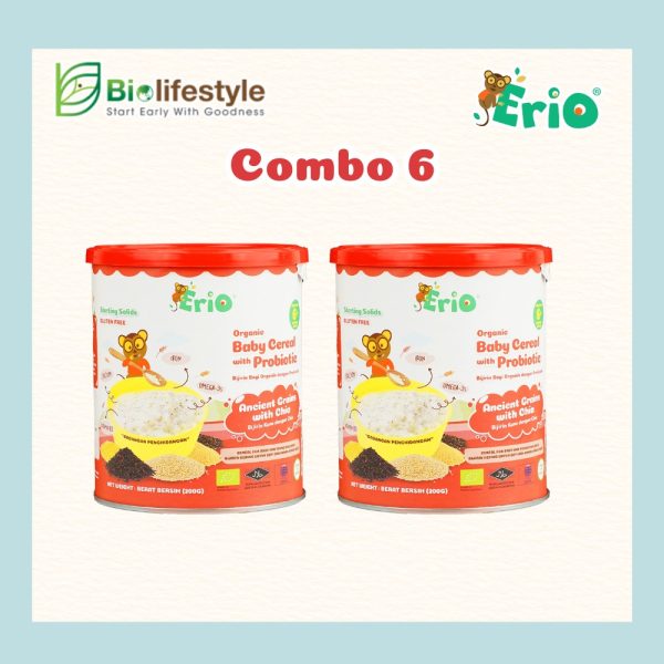 (Combo Pack Of 6) Erio Organic Baby Cereal With Probiotic - Ancient Grains with Chia (200g x 6)