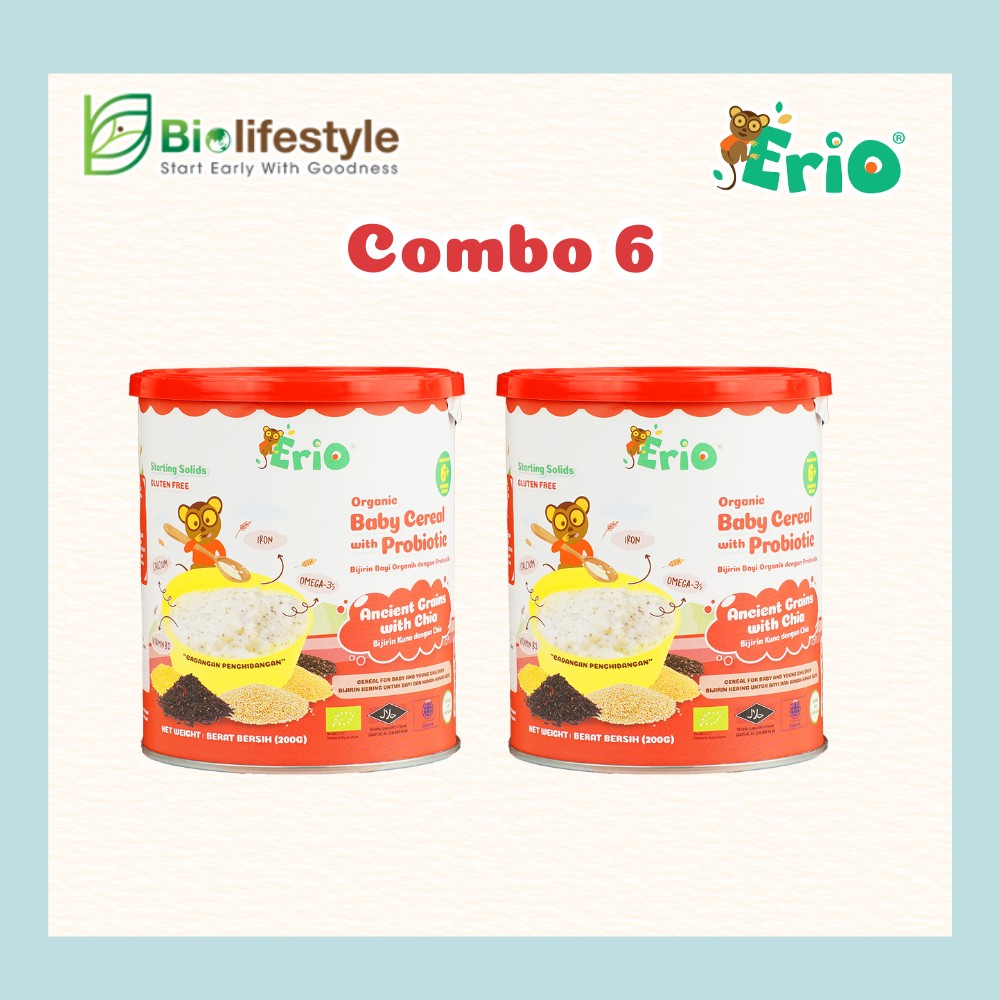 (Combo Pack Of 6) Erio Organic Baby Cereal With Probiotic - Ancient Grains with Chia (200g x 6)