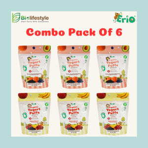 (Combo Pack Of 6) Erio Organic Black Rice Yogurt Puffs (In Pouch) (15g x 6pcs)