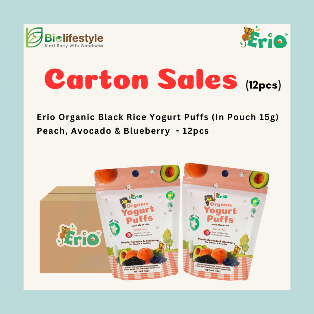 (Carton Sale) Erio Organic Black Rice Yogurt Puffs (In Pouch) (15g x 12pcs) - Image 3
