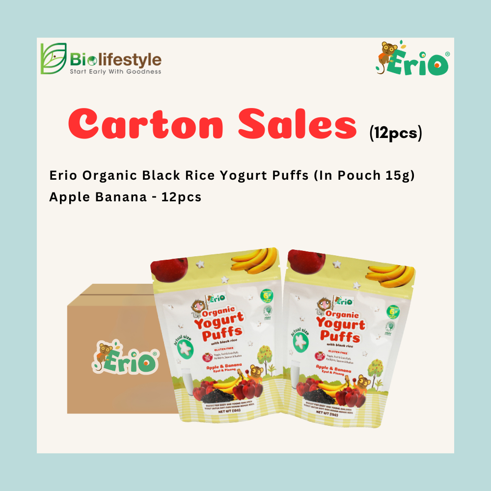 (Carton Sale) Erio Organic Black Rice Yogurt Puffs (In Pouch) (15g x 12pcs) - Image 4