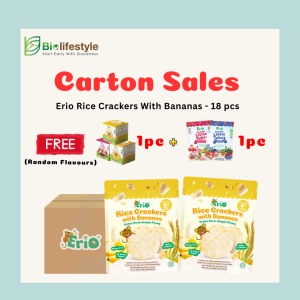 (Carton Sale) Erio Rice Crackers With Bananas (25g x 18 pcs) *Free 1pc Erio Little Teeny Fruits & 1pc Erio Little Tubes*