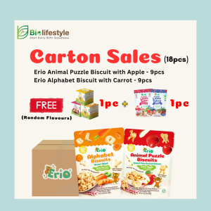 (Carton Sale) Erio Biscuits (100g x 18pcs) *Free 1pc Erio Little Teeny Fruits & 1pc Little Tubes*