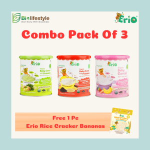 (Combo Pack Of 3) Erio Organic Baby Cereal (200g x 3) - Free 1 Pc Erio Rice Crackers Bananas
