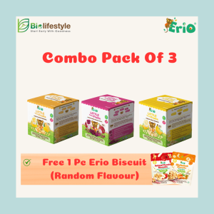 (Combo Pack Of 3) Erio Little Teeny Fruits Freeze - Dried Fruits 30g (4 Sachets x 7.5g) - Free 1 Pc Erio Biscuit