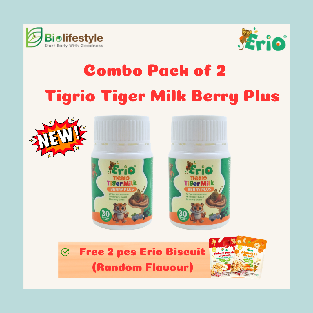 *New Arrival* (Combo Pack of 2) Erio Tigrio Tiger Milk Berry Plus - Free 2 pcs Erio Biscuits